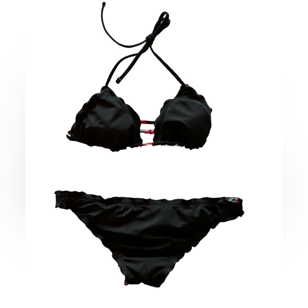 Adorable Reversible RuffledSwimwear Bikini String Top Full Back Great Condition! - Picture 2 of 8